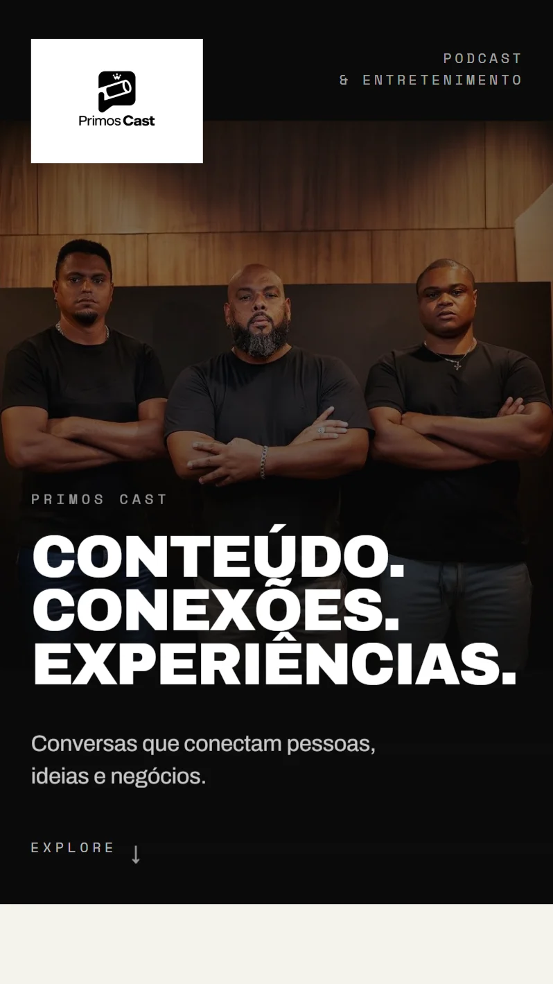 Primos Cast — biosite cinematográfico desenvolvido pela Mappio