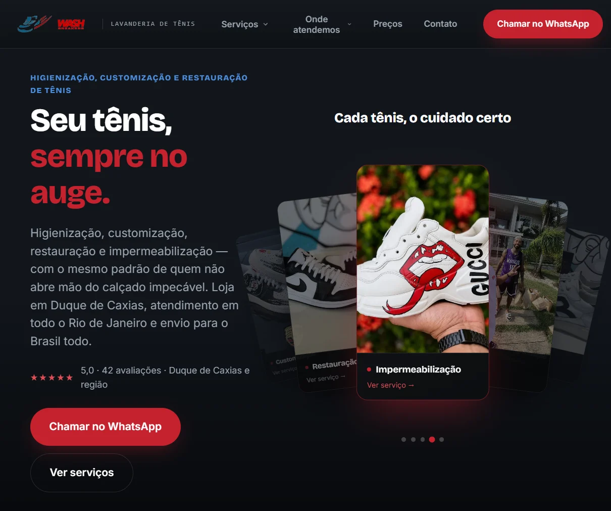 Wash Sneakers — site desenvolvido pela Mappio